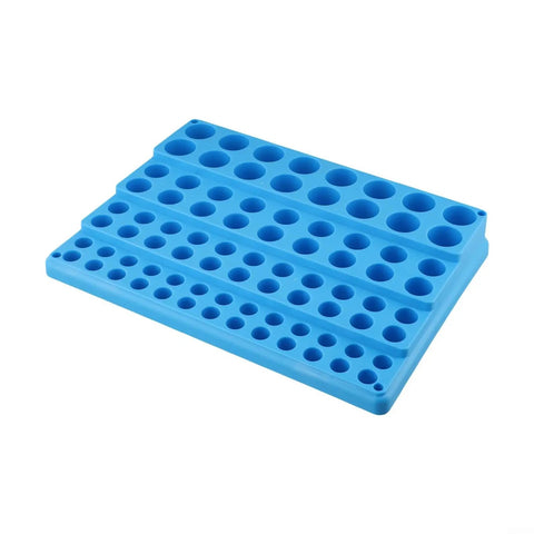 Pro Grade Drill Bit And End Mill Storage Box Organizer with 82 to 288 Hole Capacity, blue hardened plastic holder for CNC tools.