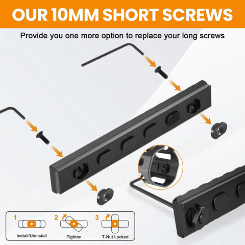 PUKESI 12-piece T-nut and short 10mm screws replacement set for M-rails; includes 3 Allen wrenches