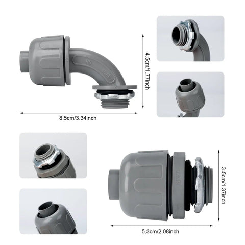 Half Inch Four Foot Liquid Tight PVC AC Conduit Kit gray flexible electrical whip with straight and 90 degree connector fittings