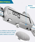 Handy 6 Inch Digital Calipers With Large LCD Screen showing battery compartment with CR2032 battery