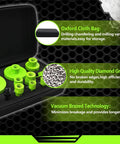 FACHLICH tile hole saw kit with 12 green diamond core bits in a case, sizes 1/4–4 in, includes finger and chamfer bits