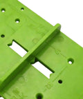 Close-up of green 35mm Hinge Template Router Jig For Cabinets Drawers And Furniture Doors with guide and adjustable stops
