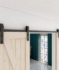 Installed 5.5 Foot Sliding Barn Door Hardware Kit Heavy Duty Track for Double Wood Doors