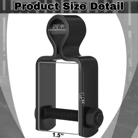 Detailed view of Heavy Duty Square Post Female Gate Hinges For Chain Link Fences Black Hot Dipped Galvanized Steel with bolt sizes.