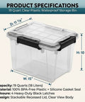 Kickass Heavy Duty 19 Quart Storage Bin With Airtight Gasket Lid Clear Stackable Plastic Crate dimensions and specifications