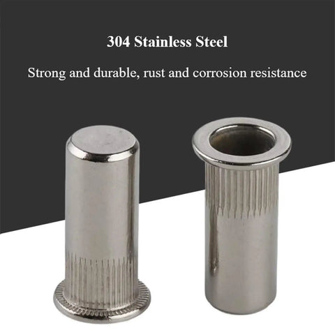 Heavy Duty Shop Grade 304 Stainless Steel Countersunk Rivet Nuts M5 X 16mm Threaded Inserts With Knurled Grip For Complete Auto Resto And Serious Daily Drives