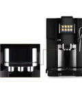 Detail view of Super Automatic Espresso Machine And Hot Water Dispenser Combo with chrome components and digital display.