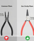 Comparison between common pliers and 4 Piece Snap Ring Pliers Set With Internal And External Circlip Pliers showing precise grip.
