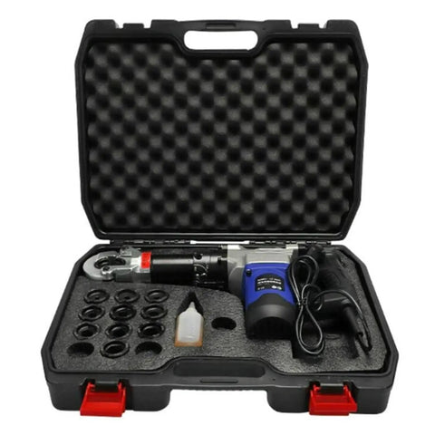 Heavy Duty Plug In Electric Hydraulic Crimping Pliers For Copper And Aluminum Cables in storage case with accessories.