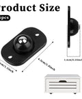 Dimensions and design of a single 16 Pcs Self Adhesive Mini Caster Wheels 360 Degree Swivel shown next to a storage box.
