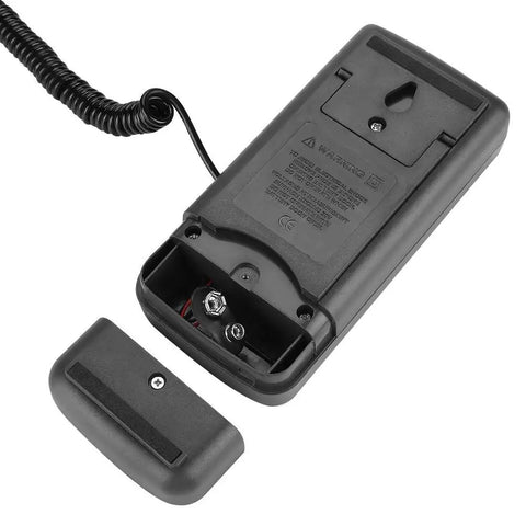 Grab-And-Go Digital Lux Meter With LCD Display, 0-200,000 Lux Range, Auto Range, Data Hold And Peak Hold, Low Power, Quick Response Illuminometer For Light Testing In Workshops, Labs, And On The Go, back view with battery cover off