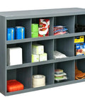 Gray Cold Rolled Steel 12 Opening Bin With Slope Self Design Heavy Duty Industrial Storage Organizer 33.75 Inch Width 23.88 Inch Height 12 Inch Depth