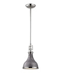 Close-up of Weathered Zinc Mini Pendant Light with Frosted Glass Diffuser and Metal Shade, showcasing durable construction.