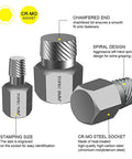 Close-up of the 25 Piece Screw Extractor Set With Hex Head Multi-Spline Easy Out Bolt Remover In Premium CR-MO Steel.