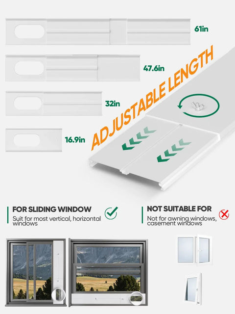 Upgraded Portable Air Conditioner Window Vent Kit with adjustable plates for sliding windows from 16.9 to 61 inches