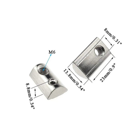 M6 T Slot Nuts For 4040 Aluminum Extrusion, Spring Ball Loaded Rollin Elastic Nuts, 8mm Slot, Carbon Steel, 15 Pack, dimensioned view