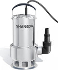 Heavy Duty Submersible Sump Pump Featuring Solid Stainless Steel Build And Smooth 5500 GPH Drainage with quick hookup adapters.