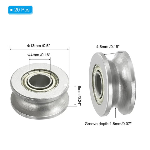 Heavy Duty V Groove Bearings 4x13x6mm 20 Pack Carbon Steel Sealed Ball Bearings Rail Roller Wheels For Track Liner Motion System Pro Grade Durable Rolling, 4x13x6mm bearing size