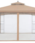 Front view of Patio Gazebo With Netting Screen Walls 10x10 for lawn, garden, backyard, deck, rust-resistant steel frame, in beige gray.