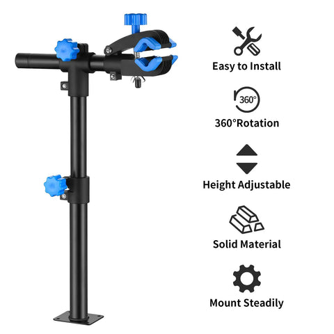 Wall Mount Bike Repair Stand With 360 Degree Rotating Clamp Height Adjustable Workbench For Bicycle Maintenance shown