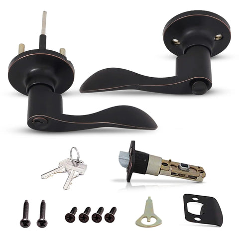 Interior And Exterior Wave Lever Door Handle With Keys For Bedroom Security Top Notch No Fuss Anti Bump Resistant