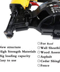 Close-up of 15 Degree Roofing Nailer For Pros And DIYers, Three Quarters Inch To One And Three Quarters Inch Wire Collated Nails
