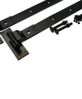 Set Of Two 24 Inch Heavy Duty Cranked Door Hinges For Sheds And Barn Gates, Black Hook And Band Hinges, with screws, on white background