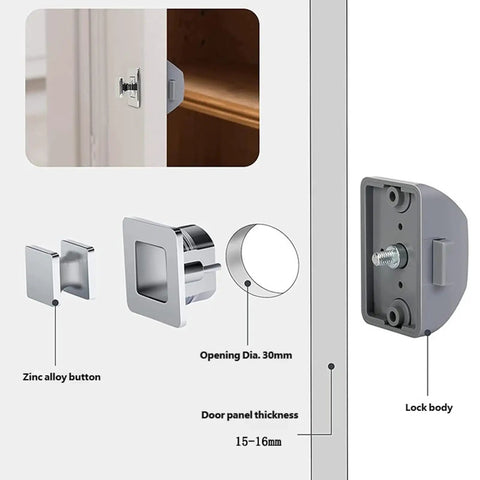 Diagram of Premium Erosion Resistant Alloy Push Button Latches for Campers Trailers Yachts and Boats with parts labeled