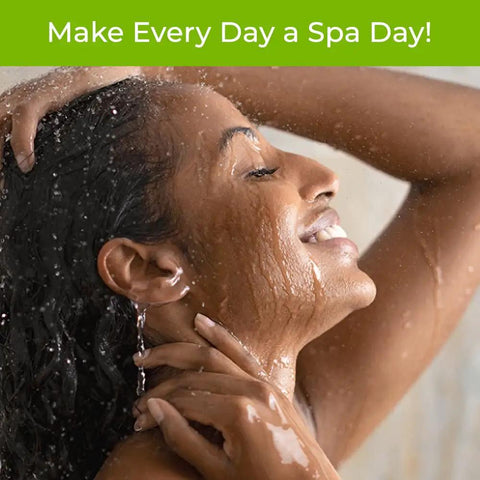 Woman enjoying a shower after using the Shower Filter Replacement Cartridge With Advanced ThermalGuard For SF-7C Filtration System