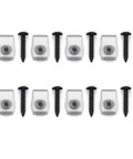 Eight Set Solid As A Rock Black Tail Light Screws And Nuts Top Shelf Replacement Hardware For 1999 To 2022 Chevy Gmc Cadillac Buick Pontiac Zero Hassle Rust Proof Bolt Kit, featuring eight rustproof bolts and clip nuts.