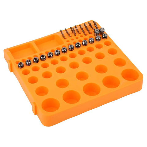 FTVOGUE ER11 Collet Chuck And Pointed Knife Set For CNC Milling, includes black collets in an orange holder for organization.