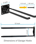 Dimensions and design of Heavy Duty Garage Tool Hanger Set Two Pack Wall Mount Hooks For Shovels Rakes Ladders Bikes And More