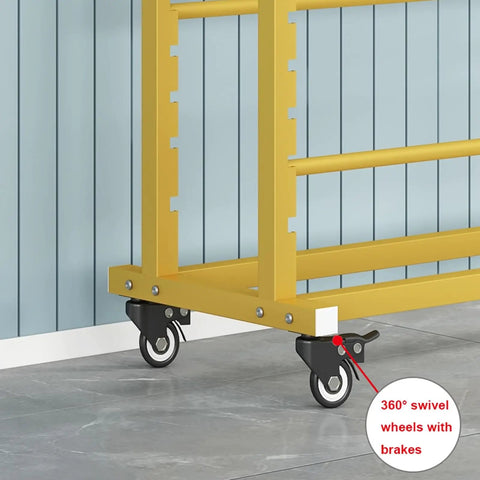 Heavy Duty Mobile Fabric Roll Storage Rack On Casters, Adjustable 18 Rod Organizer For Vinyl Leather And Window Film, Built Tough To Store Every Big Roll Secure, featuring 360° swivel wheels.