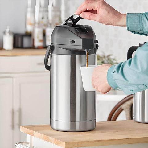 Replacement Lid For Bunn Airpot Coffee Brewer Systems Fits 2.5L 3L And 3.8L Air Pots, snap-on lid with coffee being poured into cup