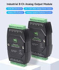 Industrial 8 Channel Analog Output Module With 12-Bit DAC For 8 Simultaneous Voltage Outputs, RS485 Modbus RTU Ready
