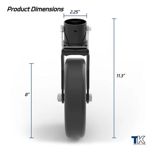 Tough As Nails 2000 Lbs Trailer Jack Swivel Caster Replacement with 8 inch wheel, showing dimensions 2.25 x 8 x 11.3 inches.