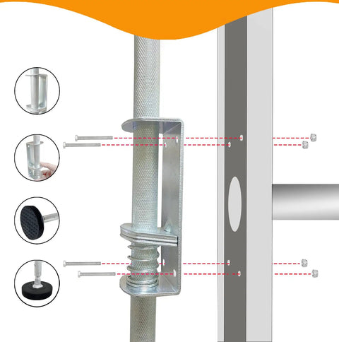 Beefed Up Ladder Leveler Pair With Engraved Non Slip Pattern for Stable Extension Ladders, showcasing assembly diagram