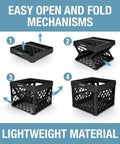 Heavy Duty Collapsible Milk Crate 25L Six Point Six Gal folding mechanism steps in obsidian black plastic