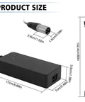 Diagram showing dimensions of UL Certified Beefed Up Fast Charging 3Pin 48V 2A EBike Battery Charger For Ridstar Q20 Q20 Pro H20 Pro H26 Pro.