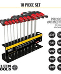 Ball End Hex Key Set With 6 Inch Blades For Angled Access And Tight Spots 10 Piece SAE Inch Wrench Kit With Stand Pro Grade Journeyman Dual Material Handles Rust Resistant Treated Steel Double Ended Keys Klein Tools shown in stand