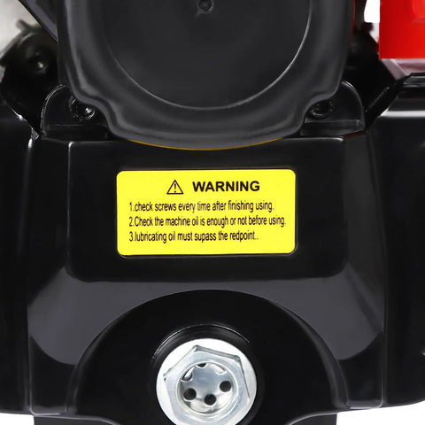 Gas Powered Demolition Jack Hammer 52cc 2 Stroke With Pointed And Flat Chisels, Heavy Duty Concrete Breaker engine warning label