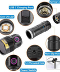 Exploded view of 12W 365nm UV Flashlight USB C Rechargeable Long Range Black Light For Urine Detection Resin Curing