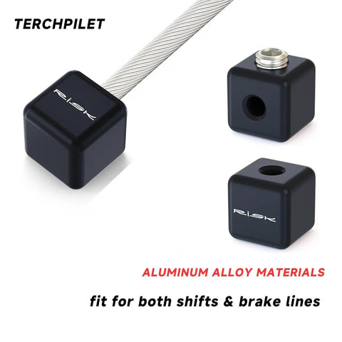 Durable Aluminum Alloy Bike Cable End Caps Set For Brake And Shifter Cables showing square tail caps and cable fit in black