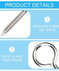 Heavy Duty 304 Stainless Steel Eye Screws 30 Pack Slick Corrosion Proof Screw Hooks showing regular thread and thick frame details.