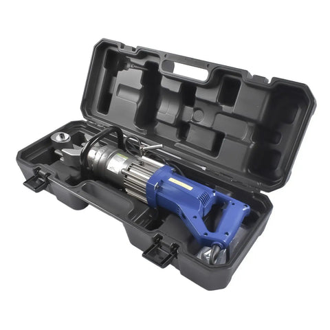 Getanye 5/8 Inch Electric Hydraulic Rebar Bender HRB-16 in black case, featuring blue handle and steel parts for construction projects.