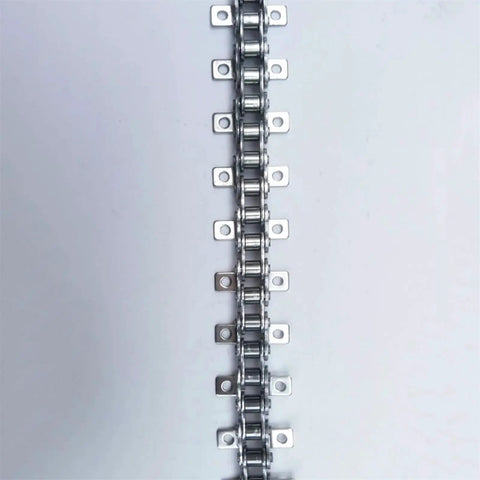 Heavy Duty 1.5Meter Stainless Steel Roller Conveyor Chain With Bending Plates For Industrial Drive Systems And Silent Transmission Power Moves viewed from top, showing link structure.