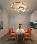Modern LED Ceiling Light With Remote Dimmable Flush Mount Three Ring Close-To-Ceiling Fixture In Brown For Kitchen