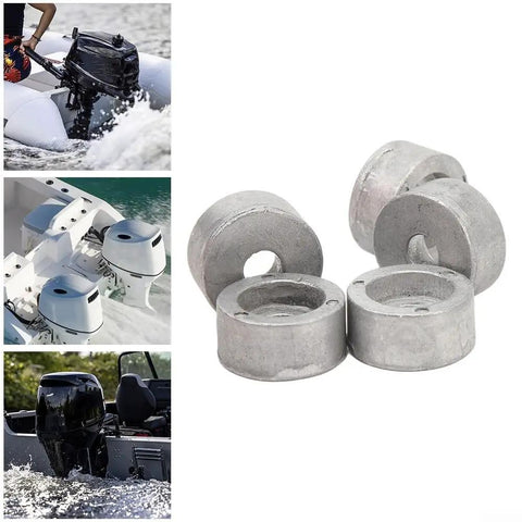 5 Pcs Marine Round Zinc Anodes for Suzuki Outboard 4 Stroke Motors next to outboard engines in water