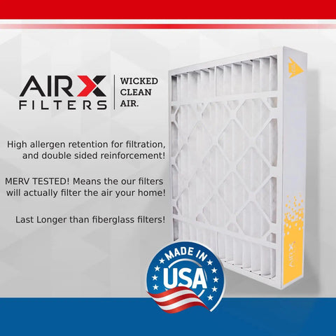 MERV 11 16x25x5 Air Filter Replacement For Lennox X6670, 2 Pack with packaging showing high allergen retention and made in USA badge