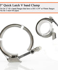3 Inch Exhaust V Band Clamp No Fuss With Quick Release Stainless Steel 304 shown open with detailed flange kit